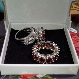 NWOT Silver and Red Ring Set